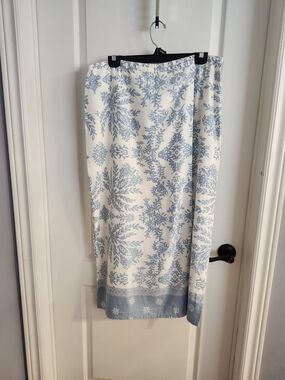 New Cream & Light Blue Floral Midi Wrap Skirt